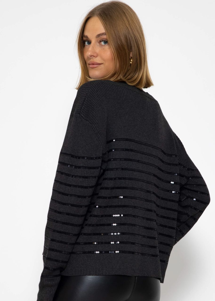 Jumper with sequin stripes - dark grey