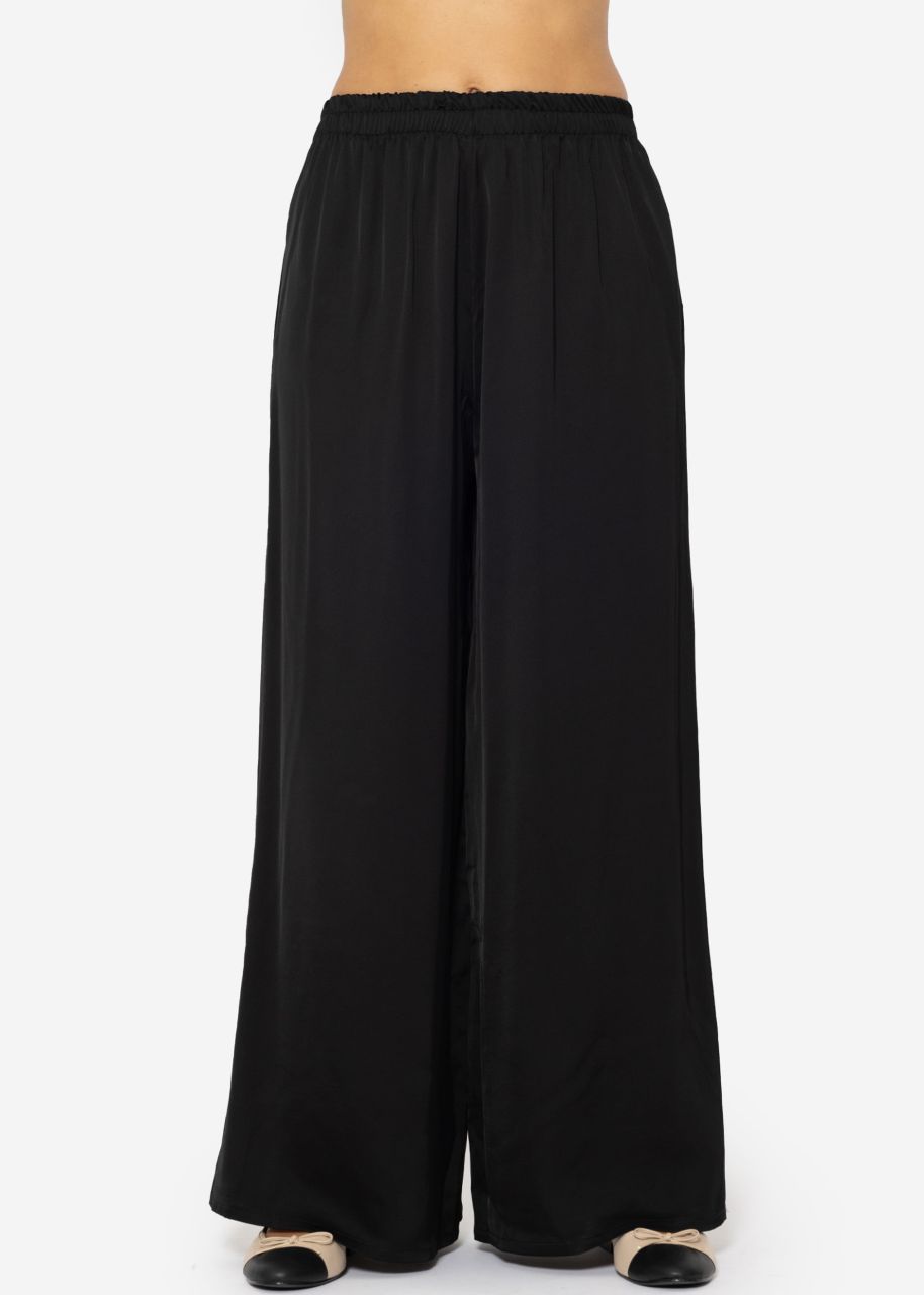 Satin trousers with wide leg - black