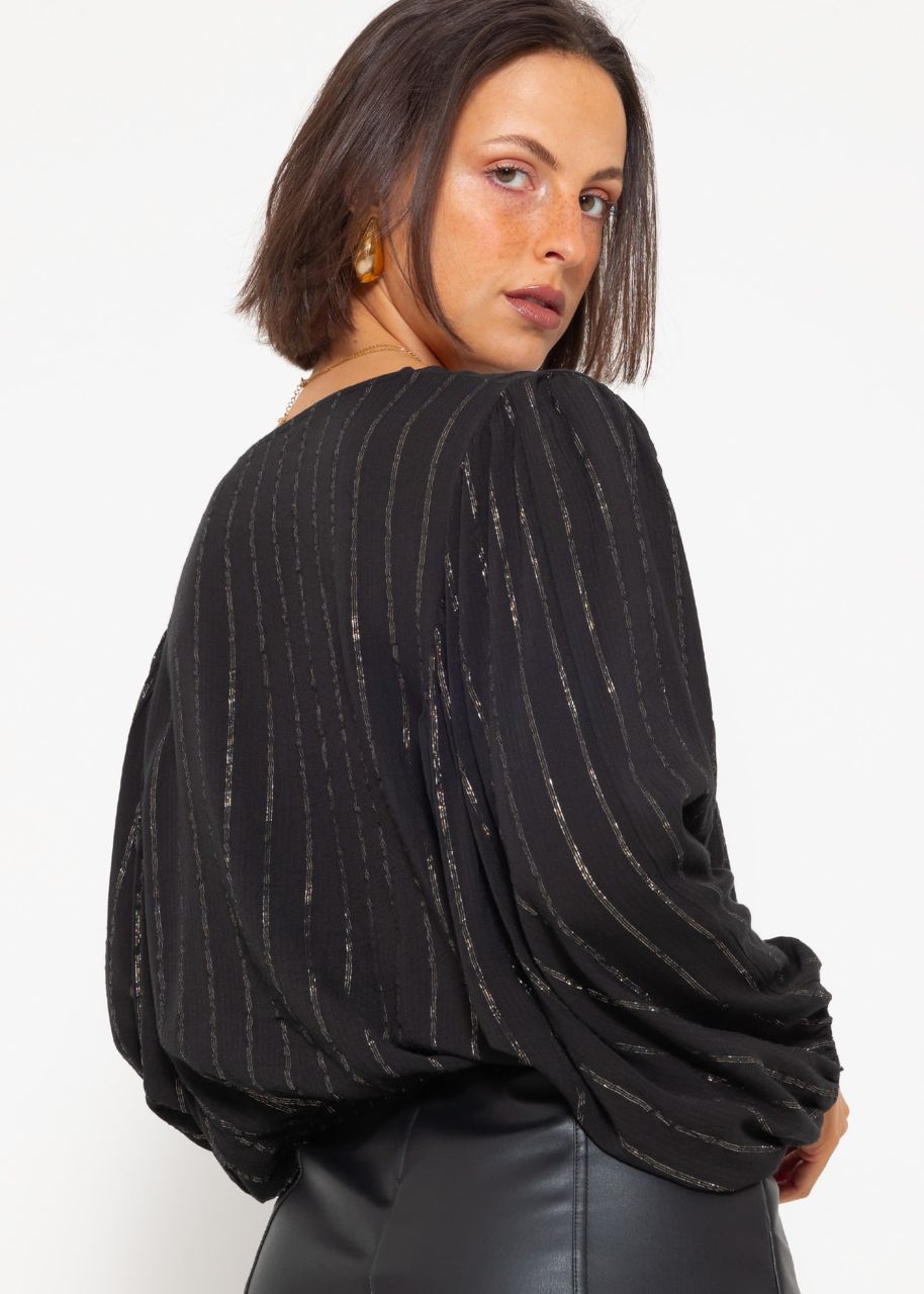 Blouse with glitter stripes - black