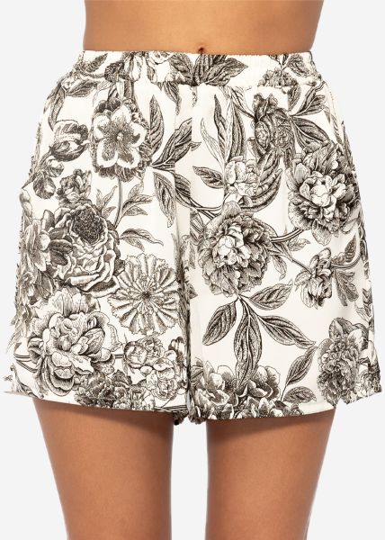 Satin shorts with print - offwhite-grey