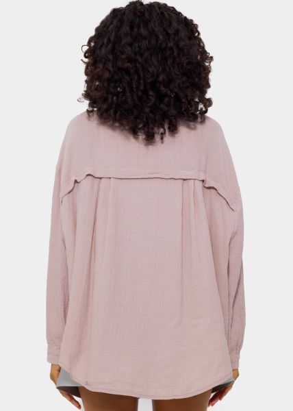 Muslin blouse oversize, short, powder pink