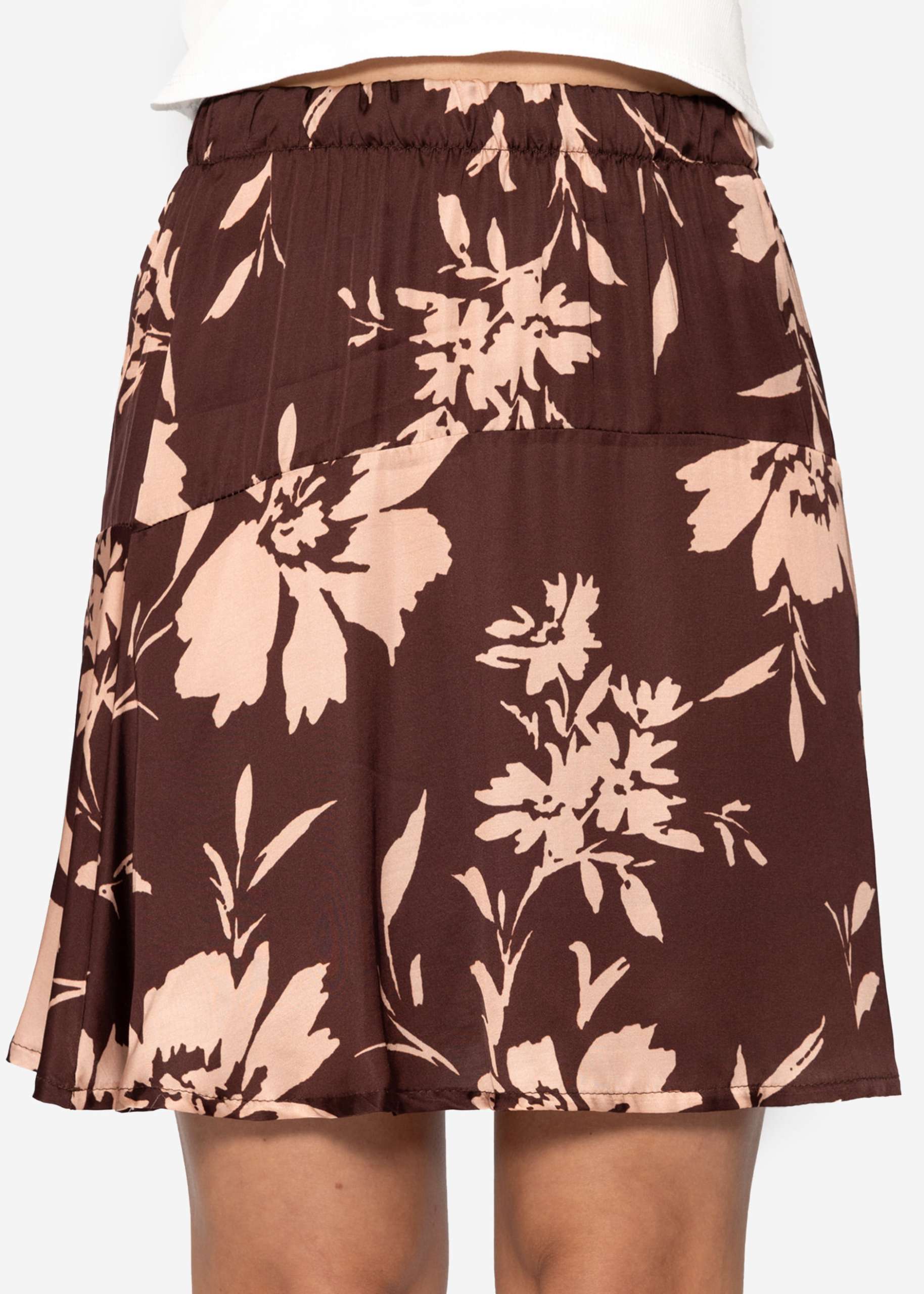 Satin skirt with floral print - brown
