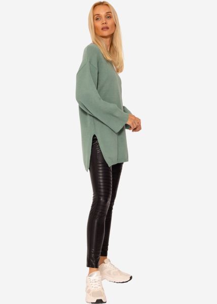 Oversized jumper with side slits - green