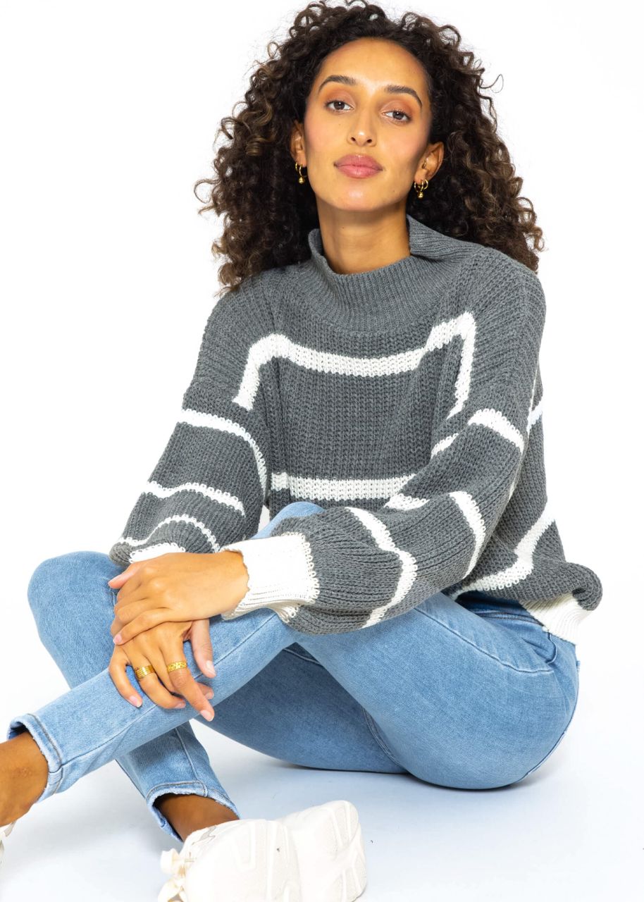 Striped turtleneck jumper - grey-offwhite