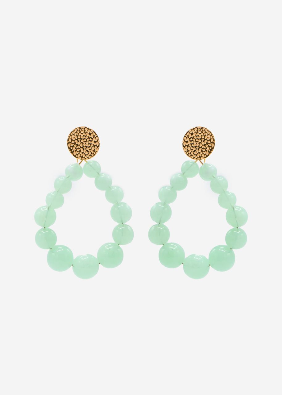 Gold stud earrings with pearls - light green