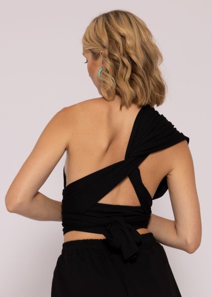 Black Crop Top - Multiway Wrap Crop Top - Wrap Halter Top