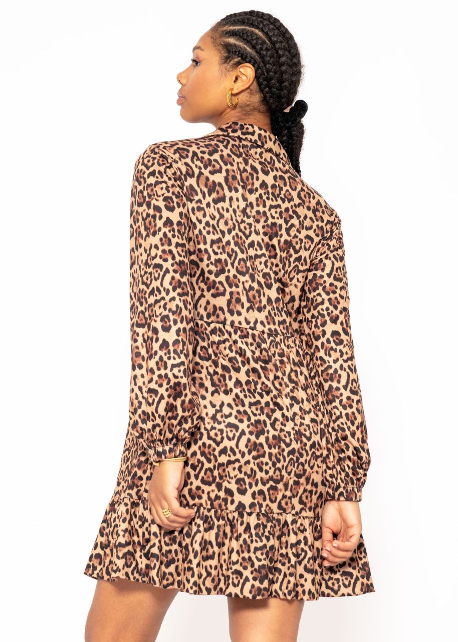 Jersey dress with leo print - brown