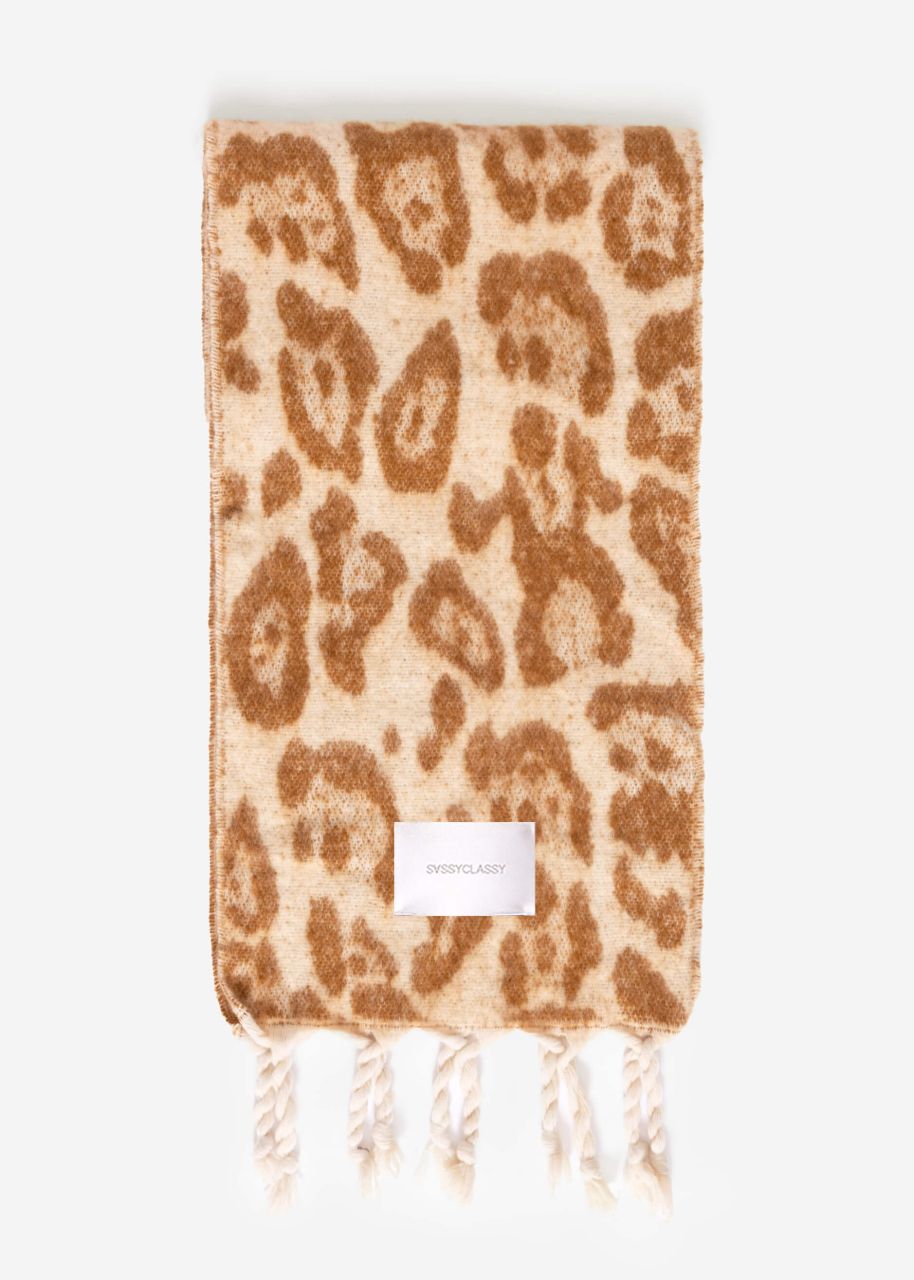 Scarf with leo print - camel