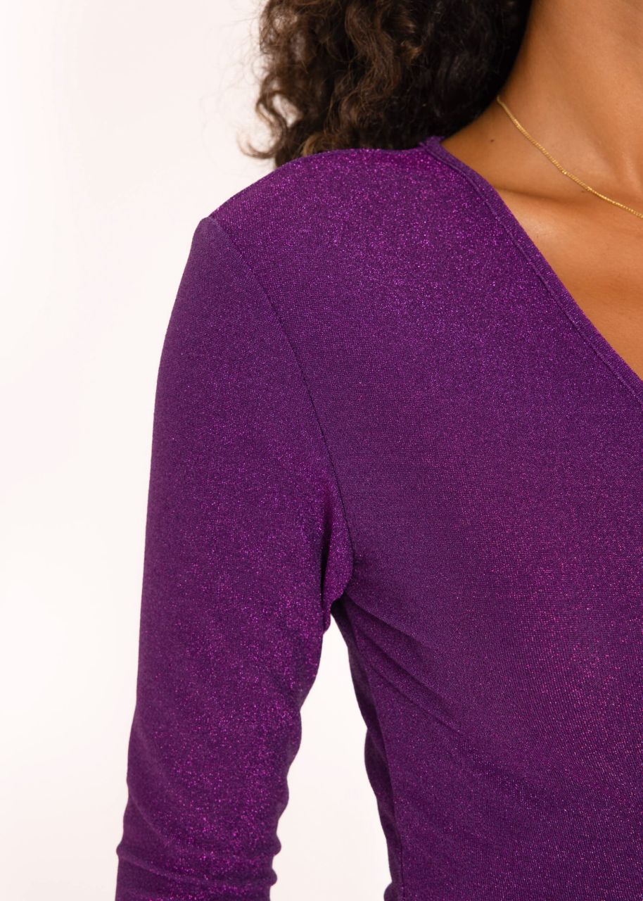 Glittery wrap around long sleeve shirt - purple