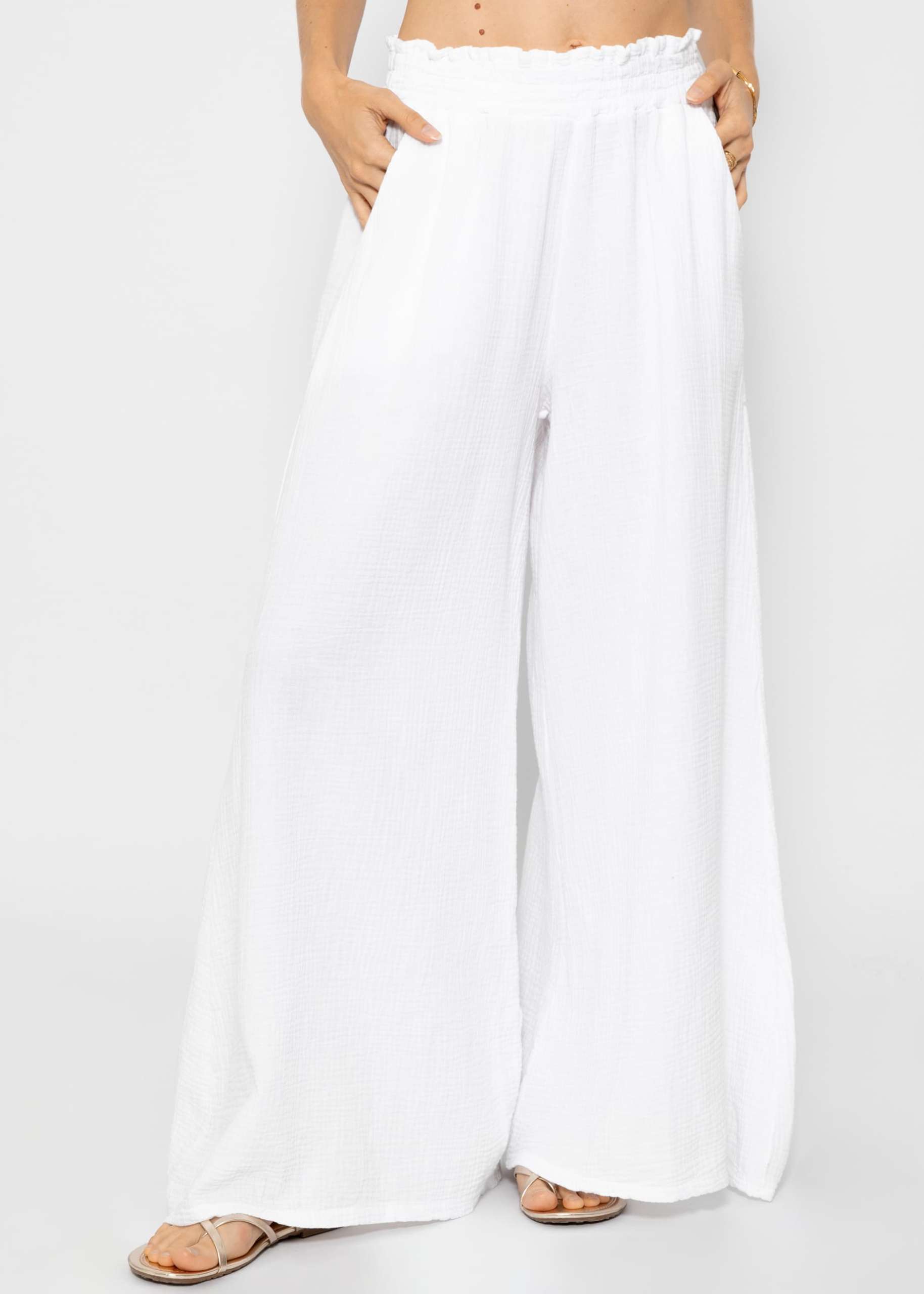 Muslin pants with wide leg - white