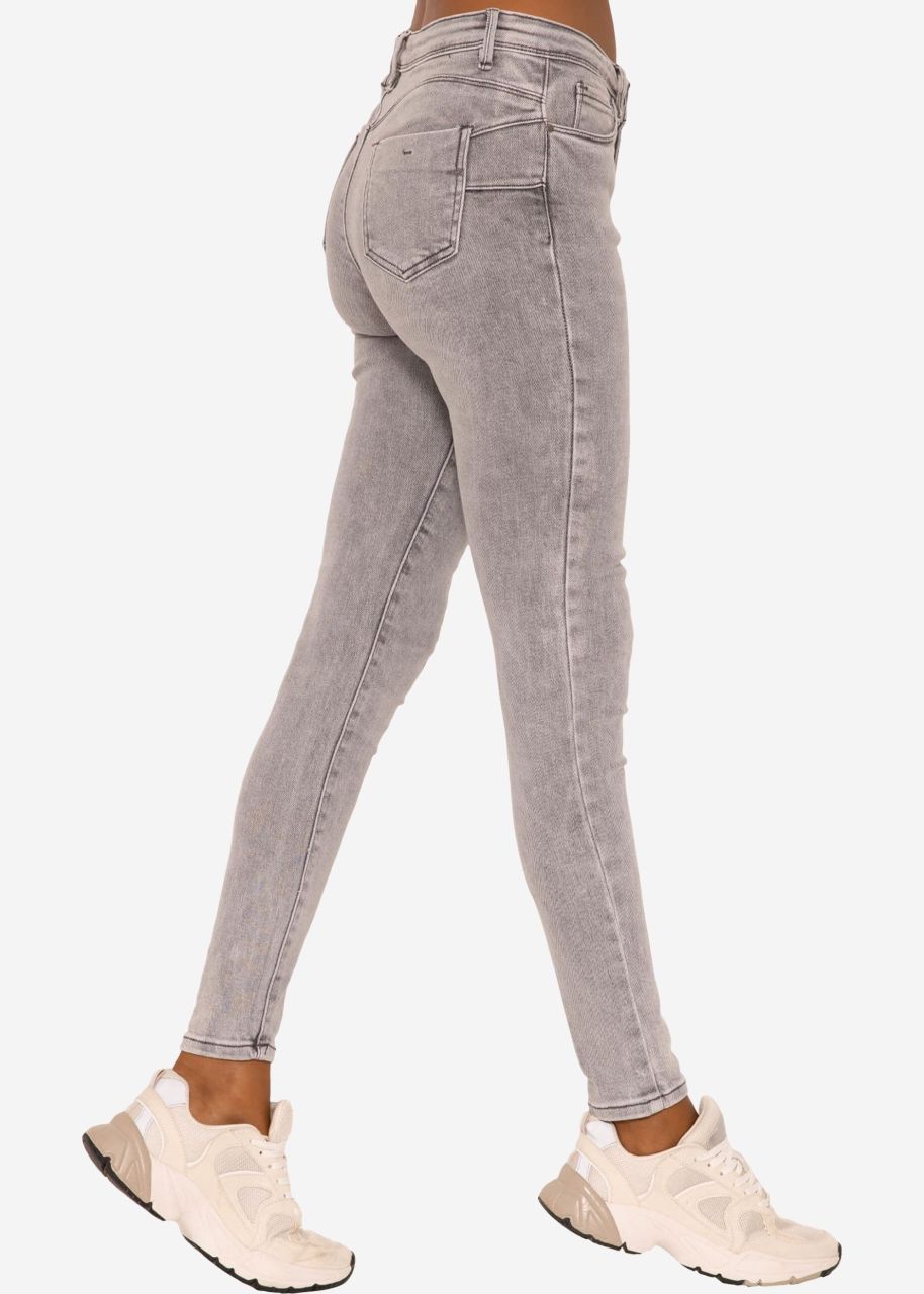 Stretchy Mid Waist Push Up Jeans - Light Grey
