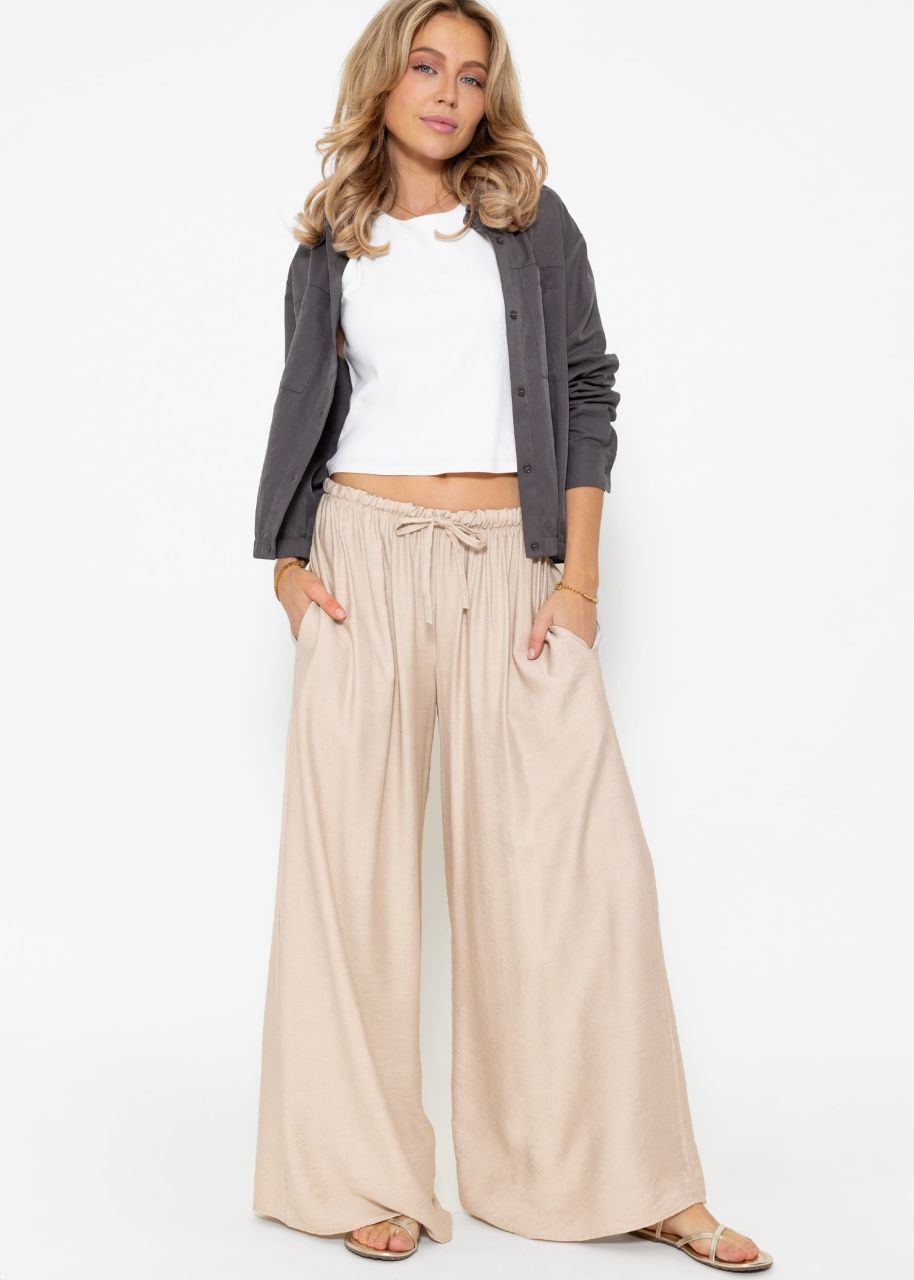 Casual slip pants with wide leg, beige