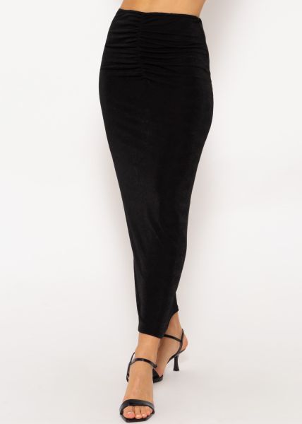 Long jersey skirt with gathers - black