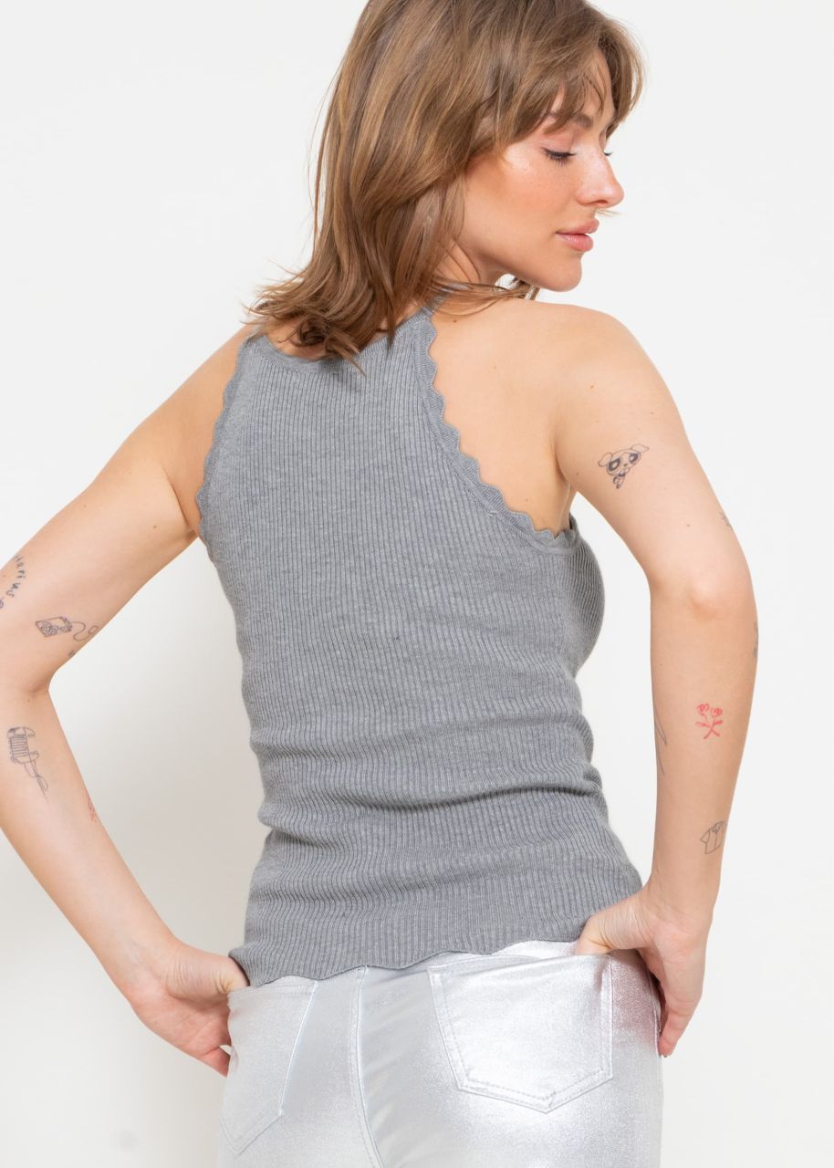 Knit top with scalloped edge, gray