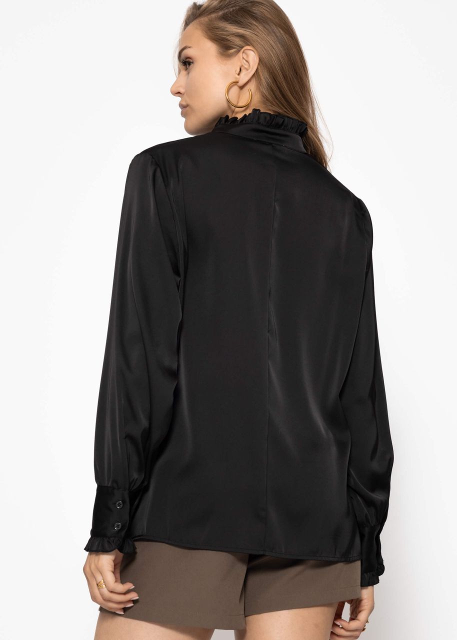 Satin blouse with ruffles - black