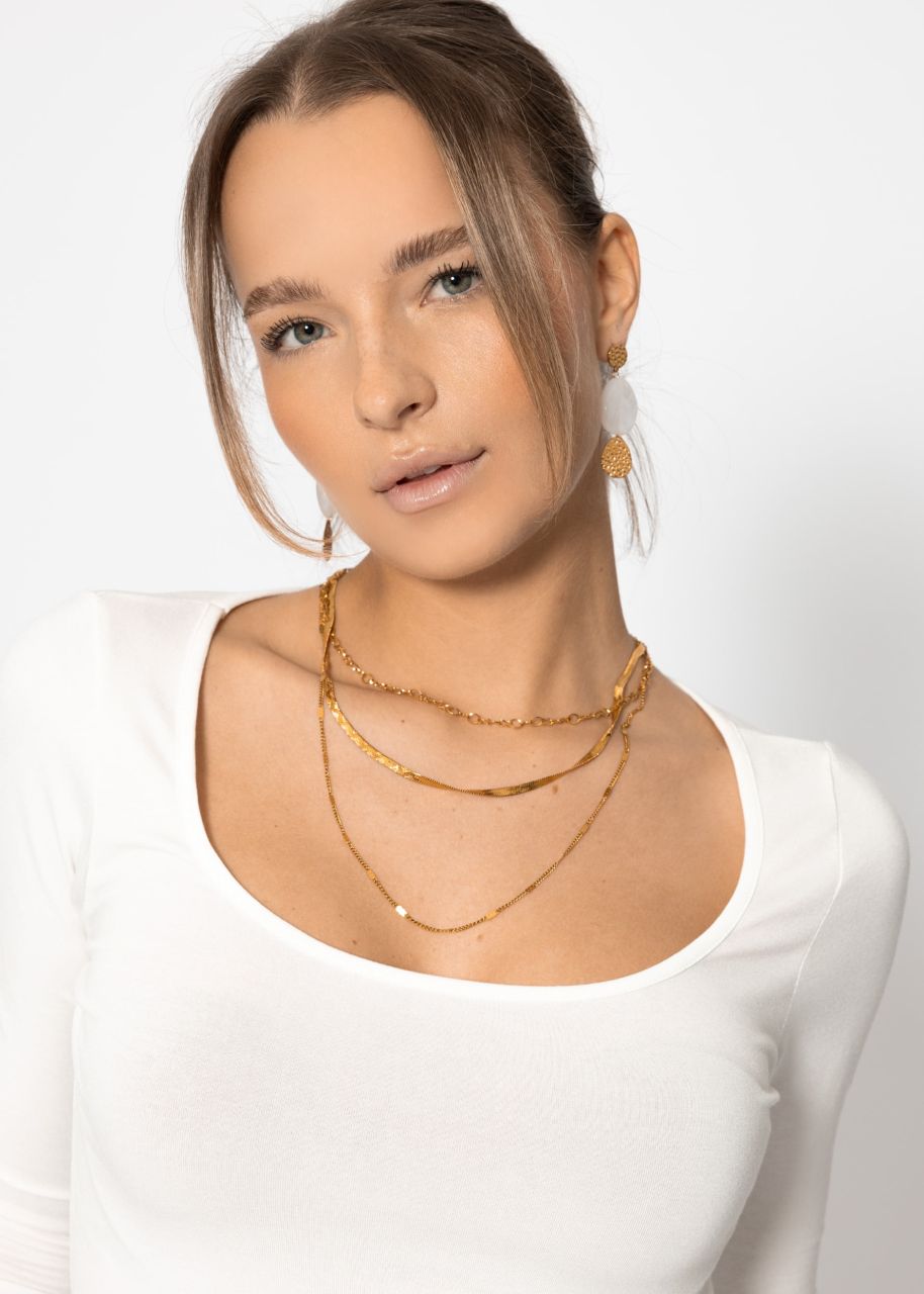 Long-sleeved shirt with neckline - offwhite