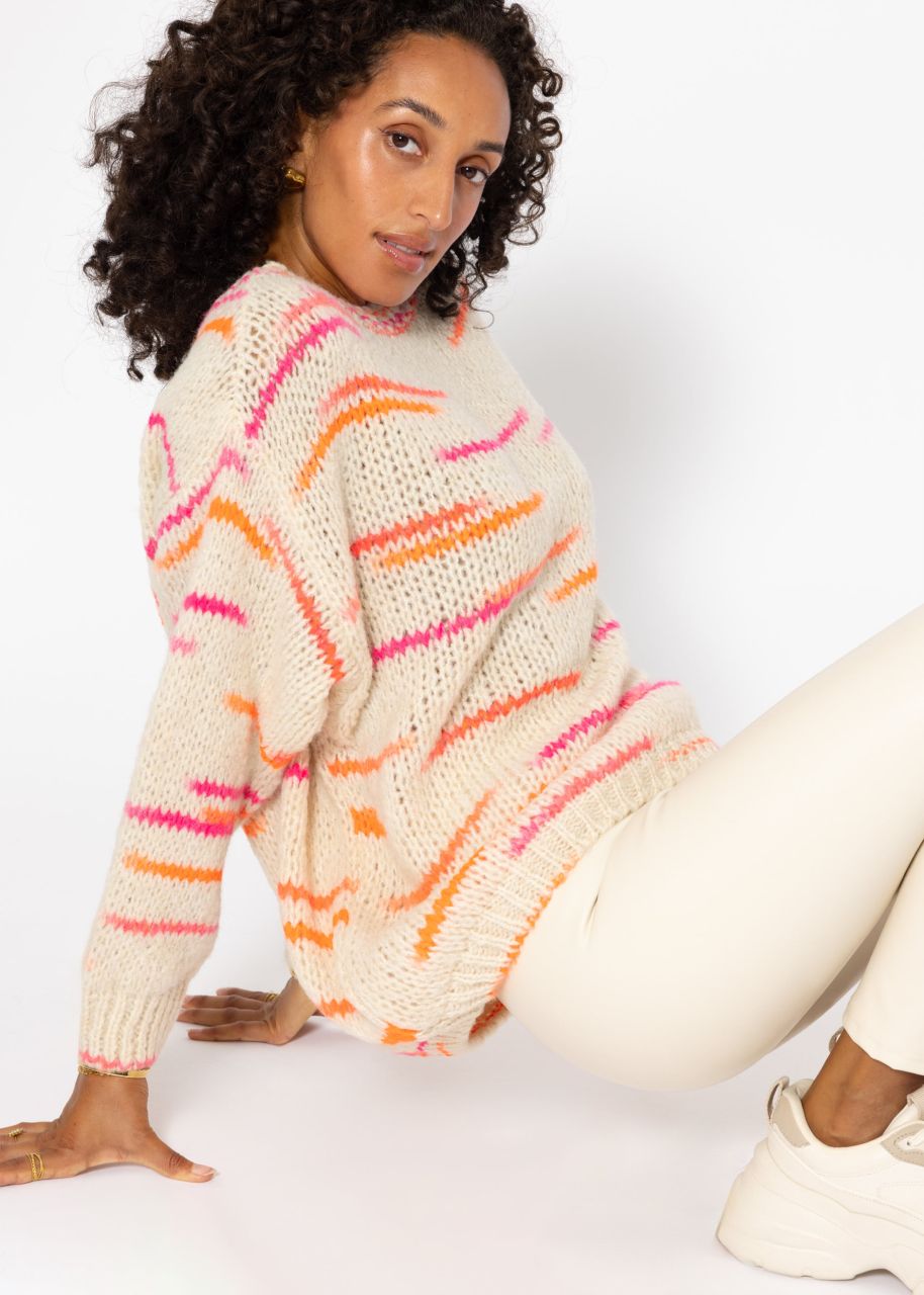 Oversized jumper with orange and pink stripes - beige