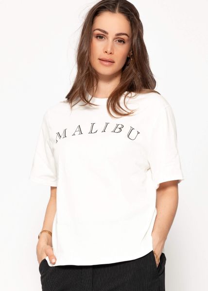 Oversized T-shirt with MALIBU print - offwhite