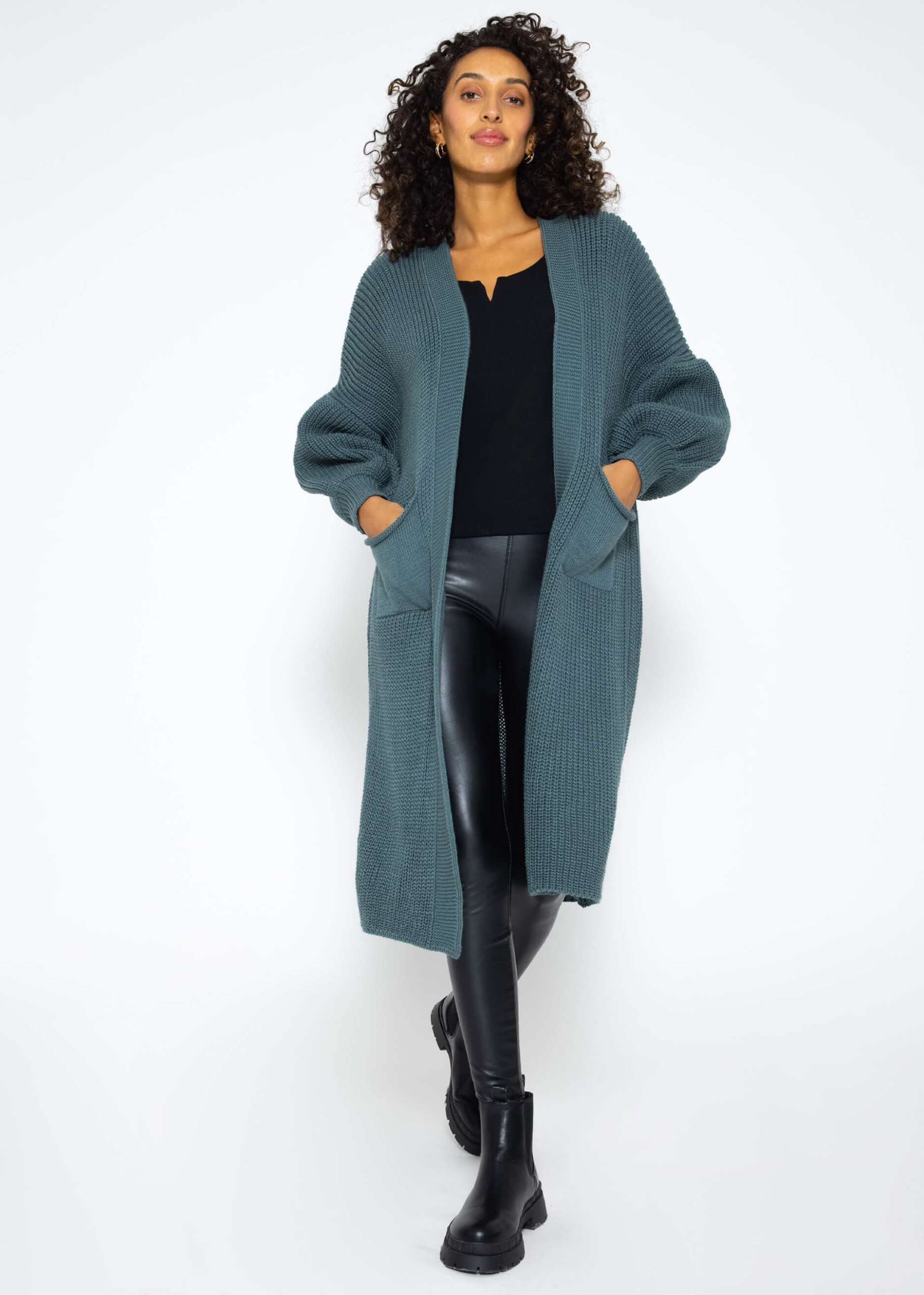 Maxi Cardigan with pockets - petrol green