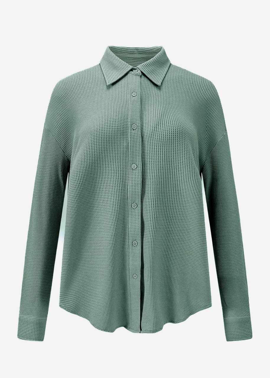 Oversize waffle piqué blouse - green