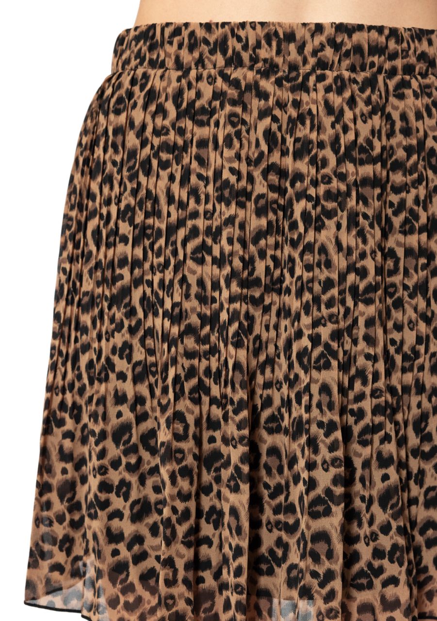 Short pleated skirt with leo print - brown