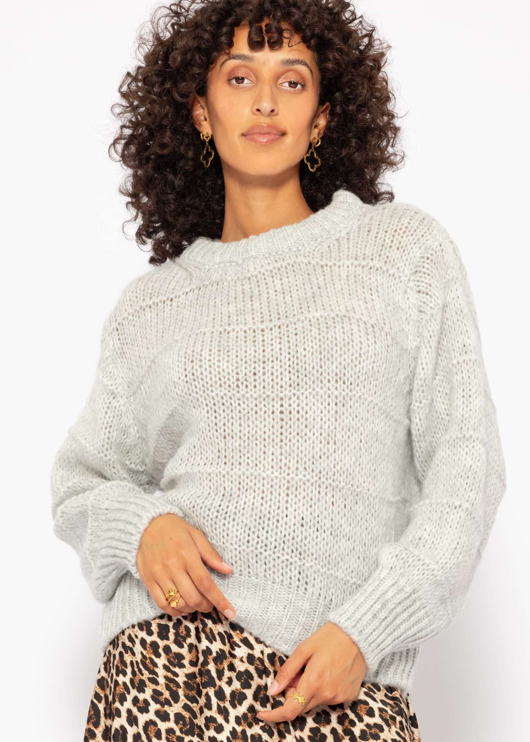 Oversized jumper with textured stripes - light grey