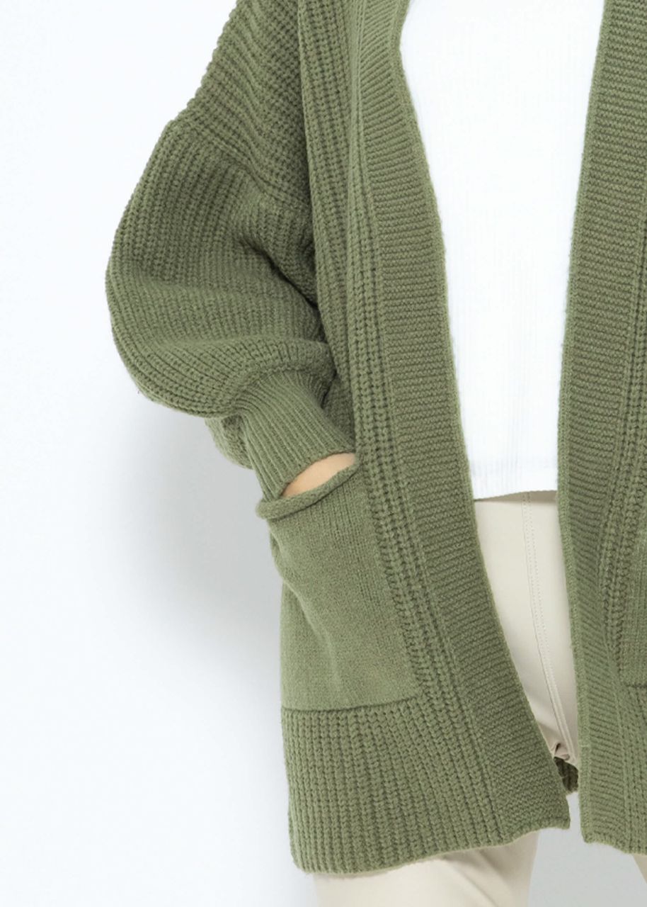 Soft knit cardigan with pockets - khaki