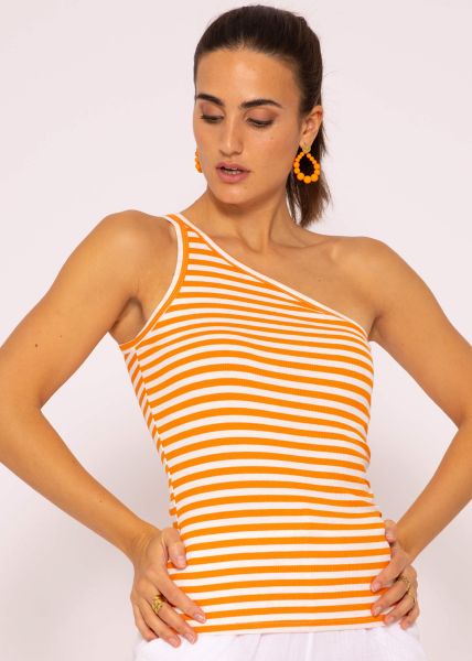 Asymmetrical stripe top, orange-white