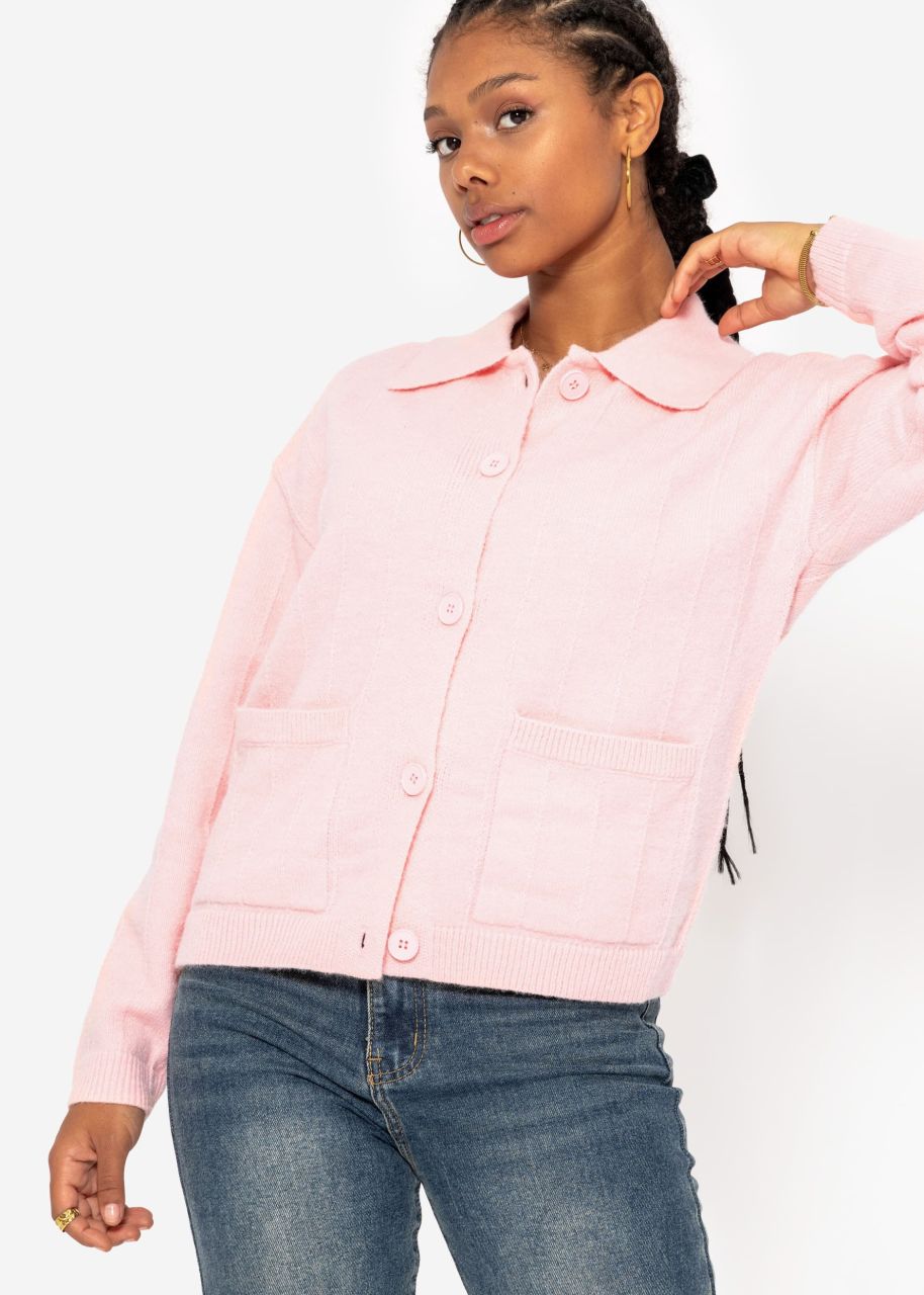 Cardigan with collar and button placket - pink