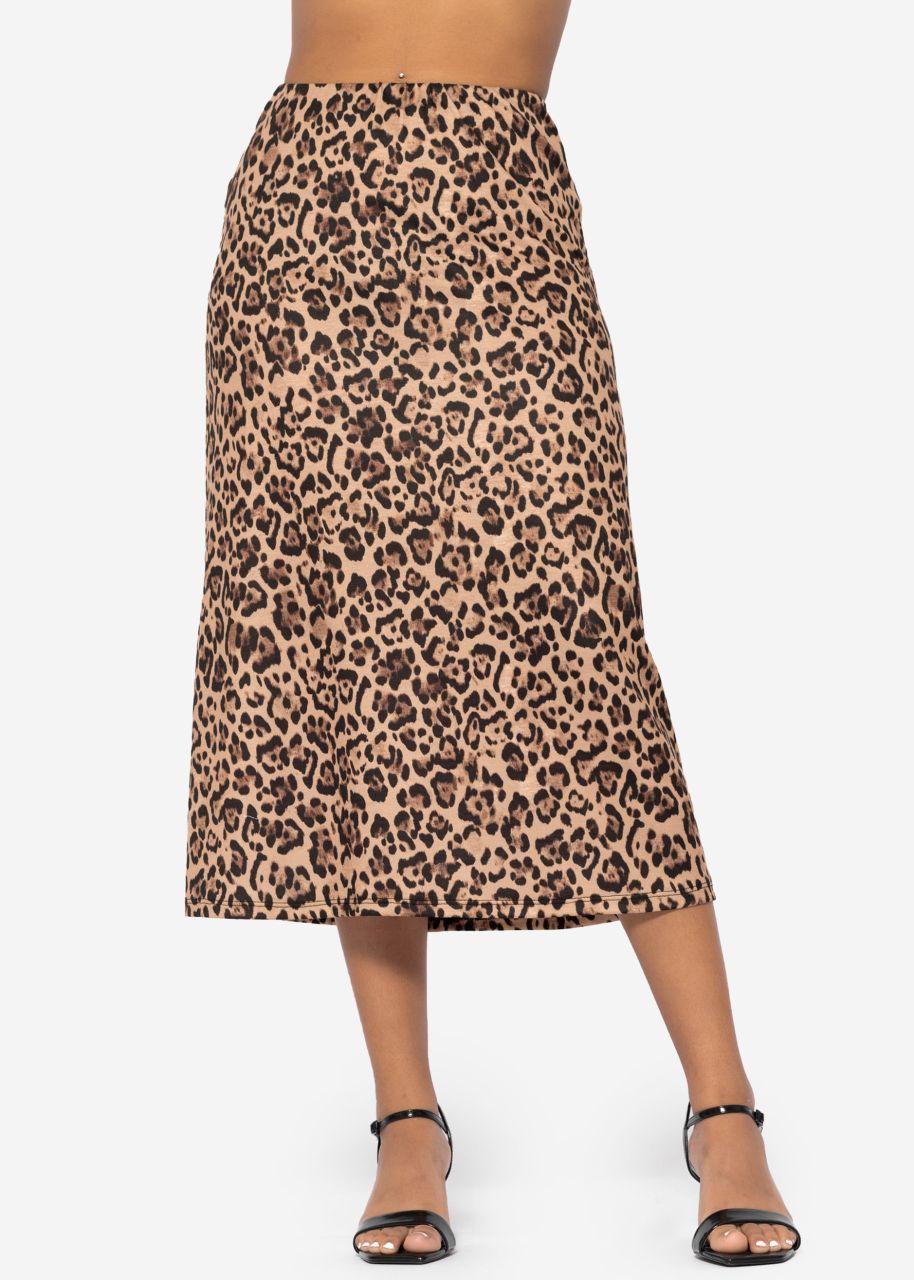 Jersey skirt with leo print - brown