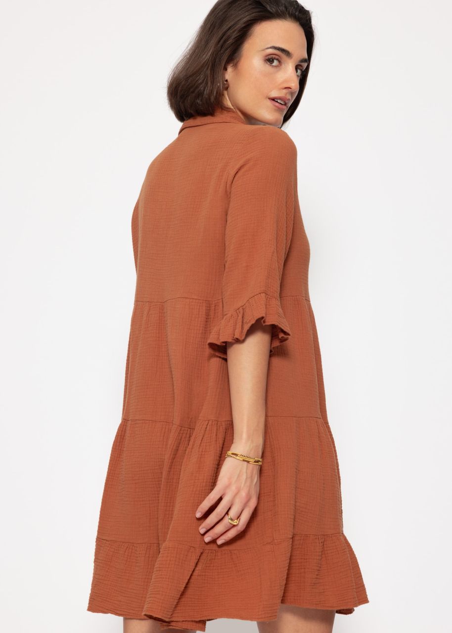 Muslin dress with flounces - cognac