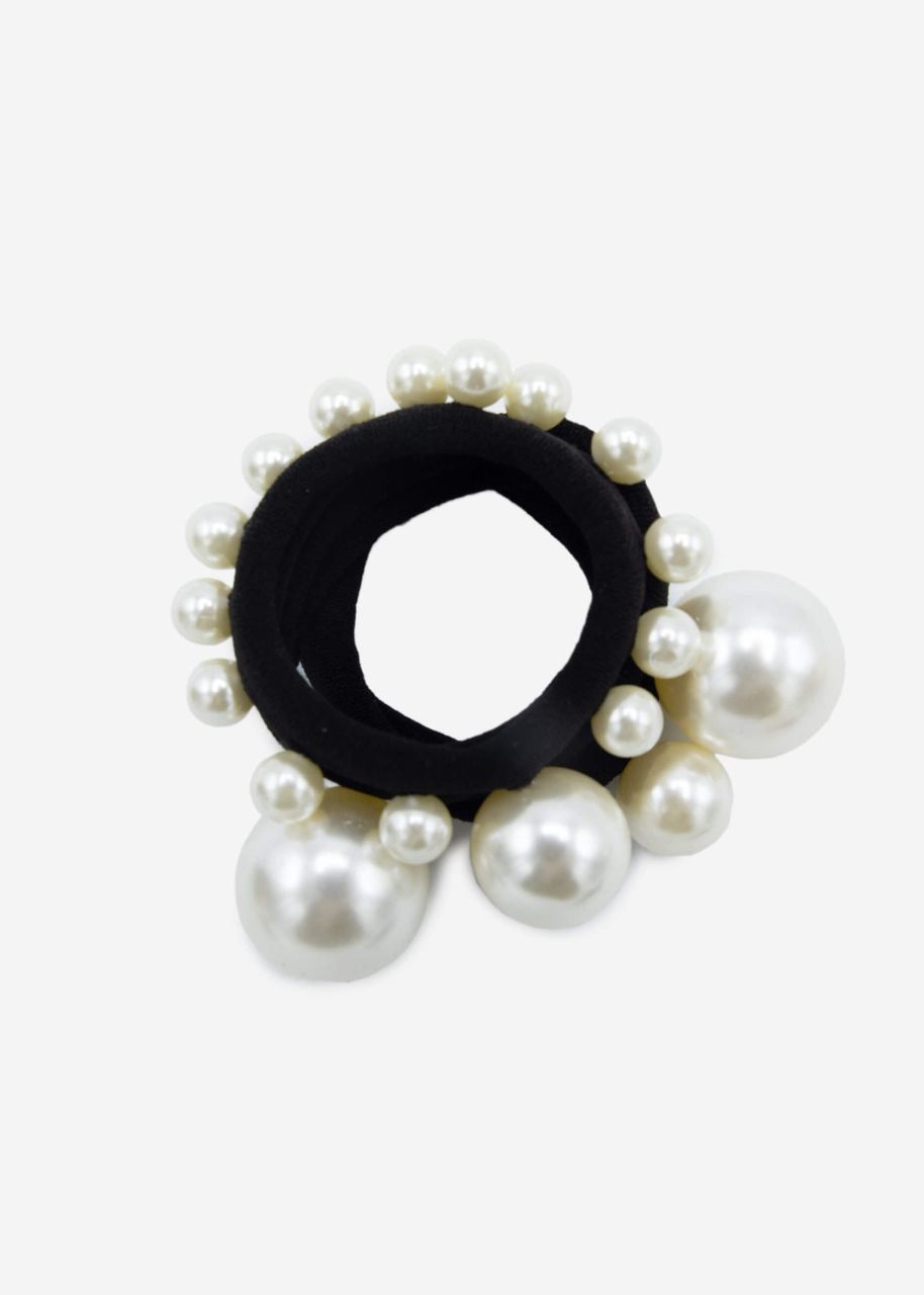 Set of 3 hair ties with pearls - black