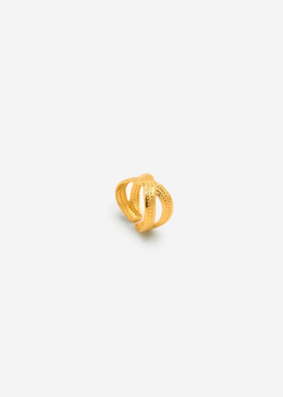 Crossed ring with texture - gold