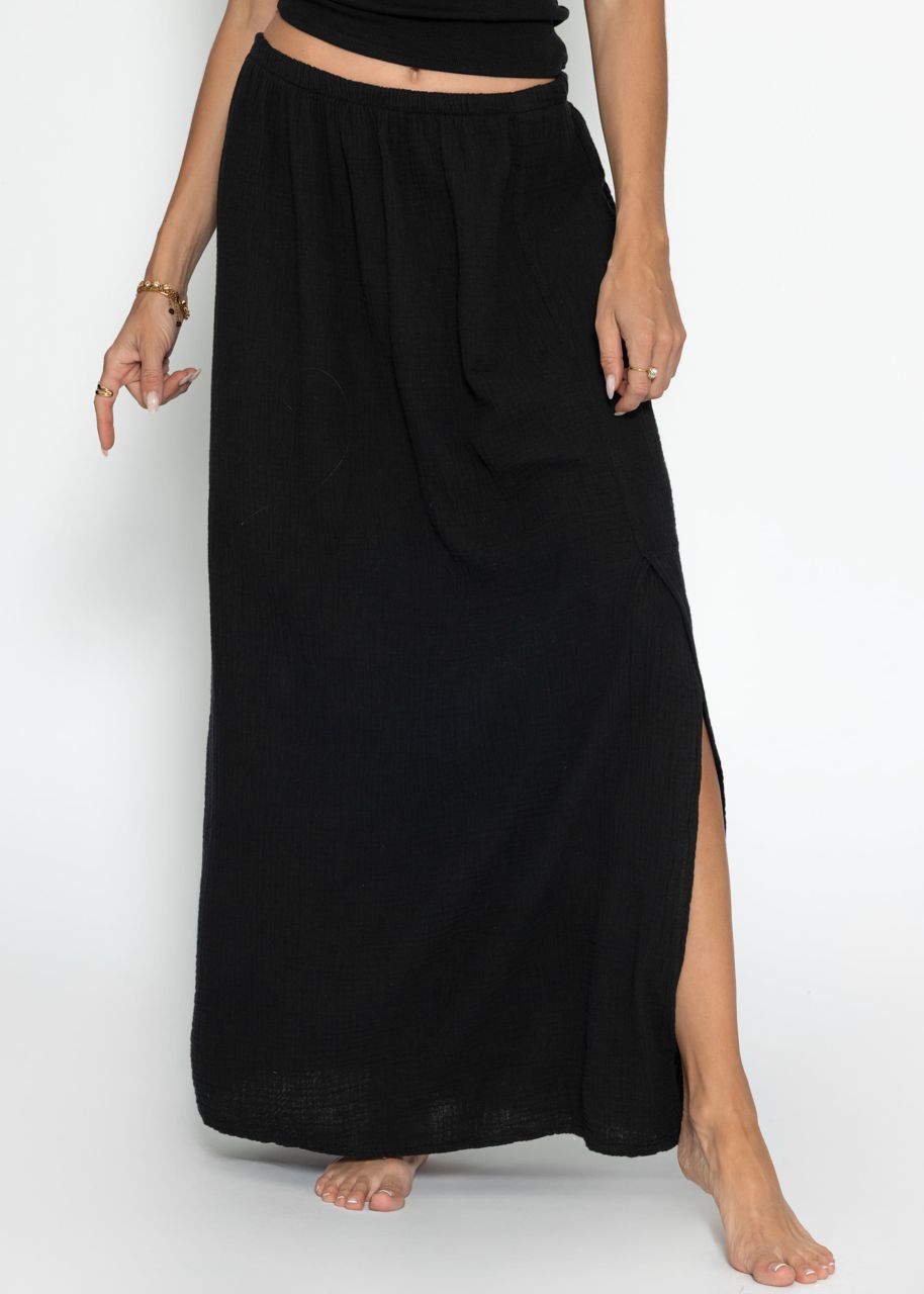 Maxi muslin skirt with slit - black