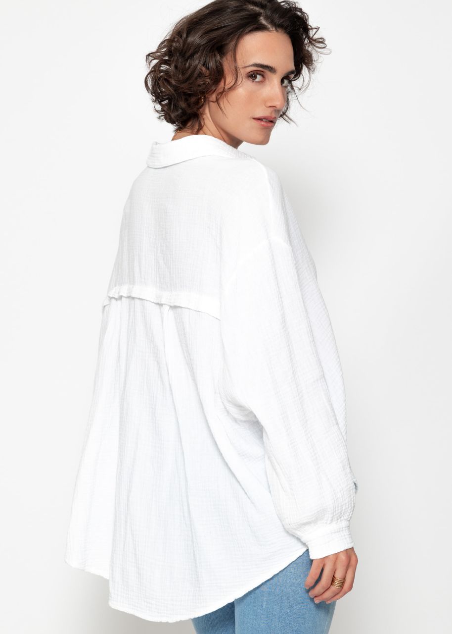 Muslin blouse oversize, short, white