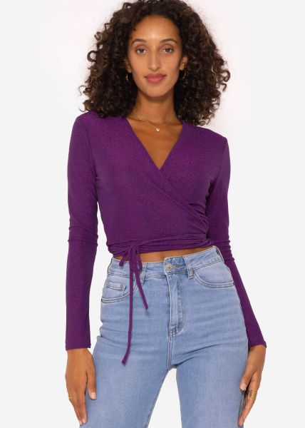 Glittery wrap around long sleeve shirt - purple