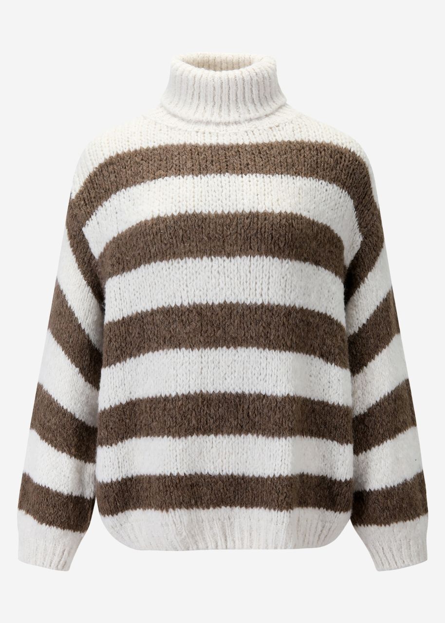 Striped oversize turtleneck sweater - offwhite