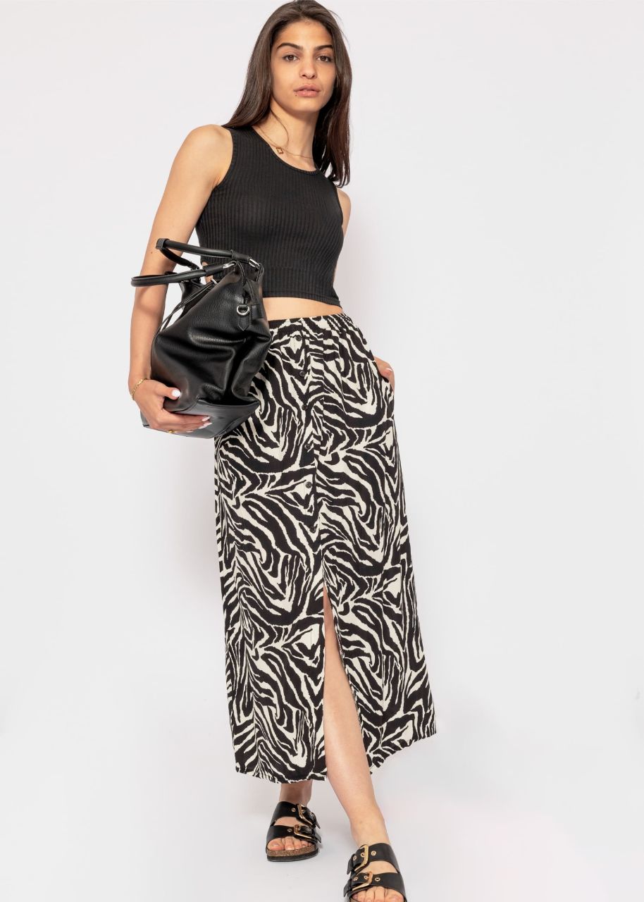 Long skirt with zebra print - black-offwhite