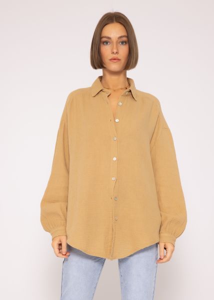 Muslin blouse oversize, short, camel