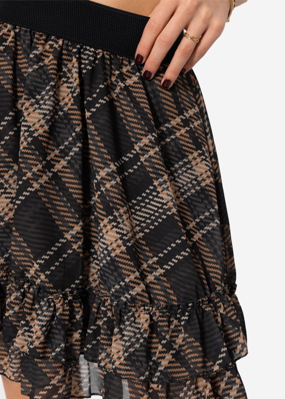 Flouncy skirt with ruffles in a check print - brown