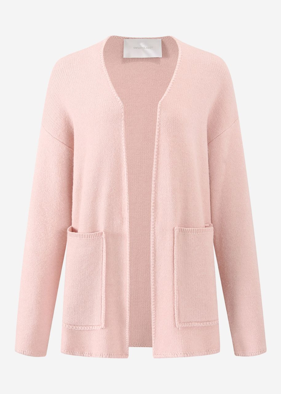 Open cardigan with patch pockets - pink