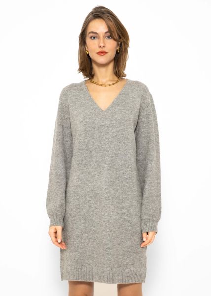 Knitted dress with V-neck - dark gray