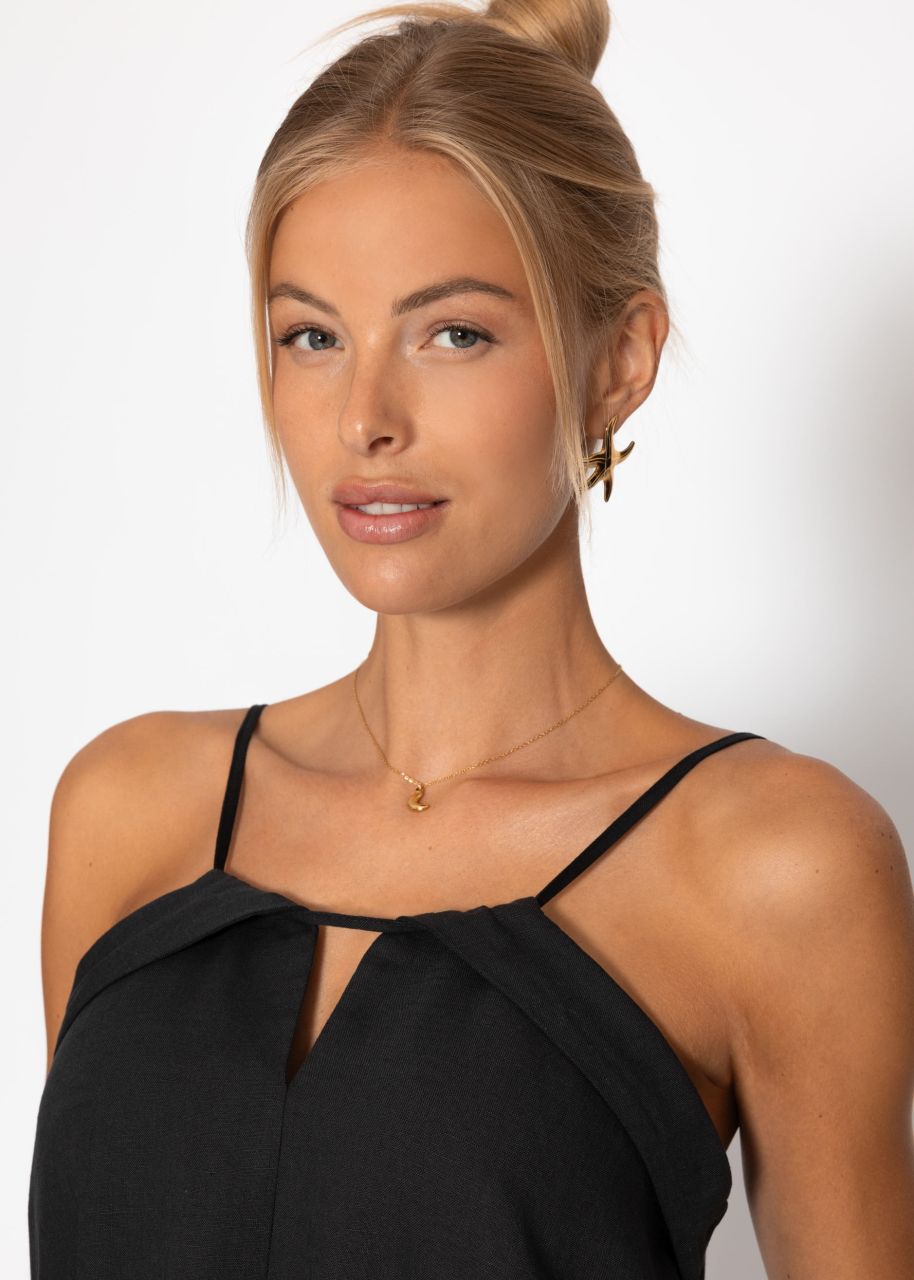 Linen dress with spaghetti straps - black
