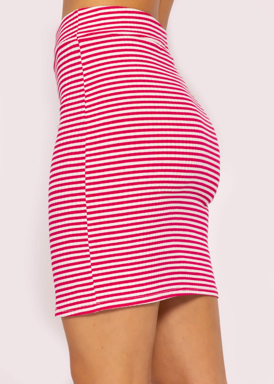 Striped rip jersey skirt, pink and white