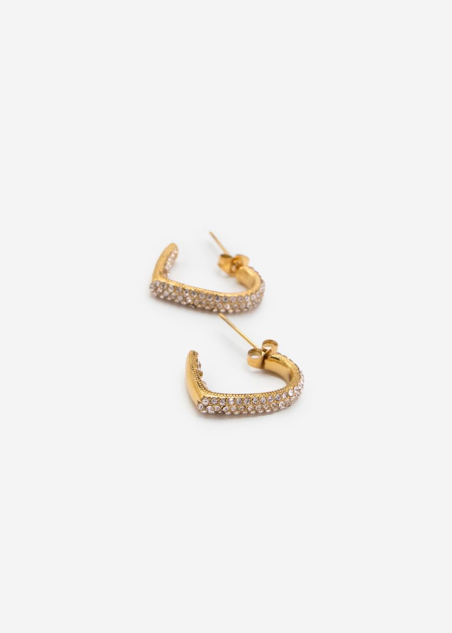 Heart hoop earrings with sparkling stones - gold