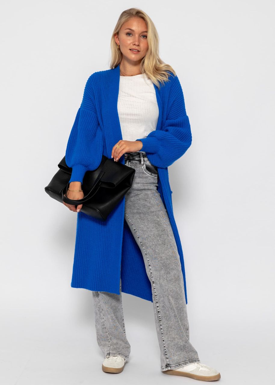 Long super soft cardigan with pockets - royal blue