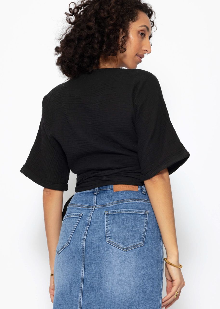 Wrap-around muslin blouse - black