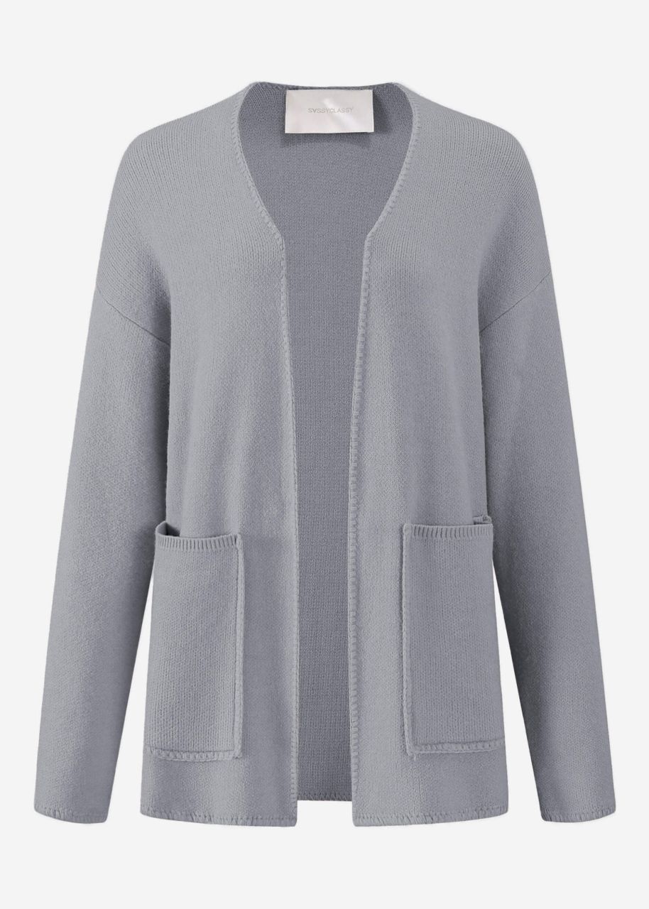 Open cardigan with patch pockets - grey