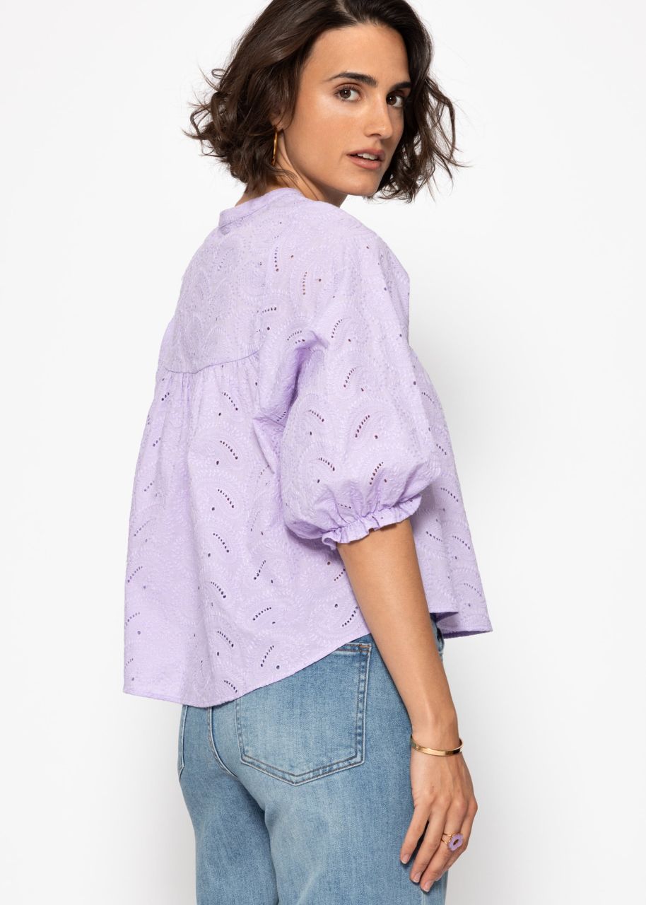 Lace blouse with short balloon sleeves - lilac