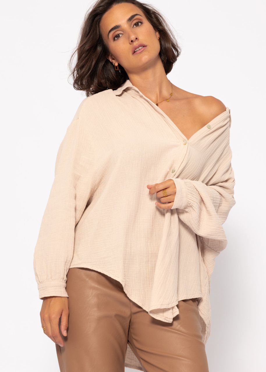 Muslin blouse oversize, short, beige